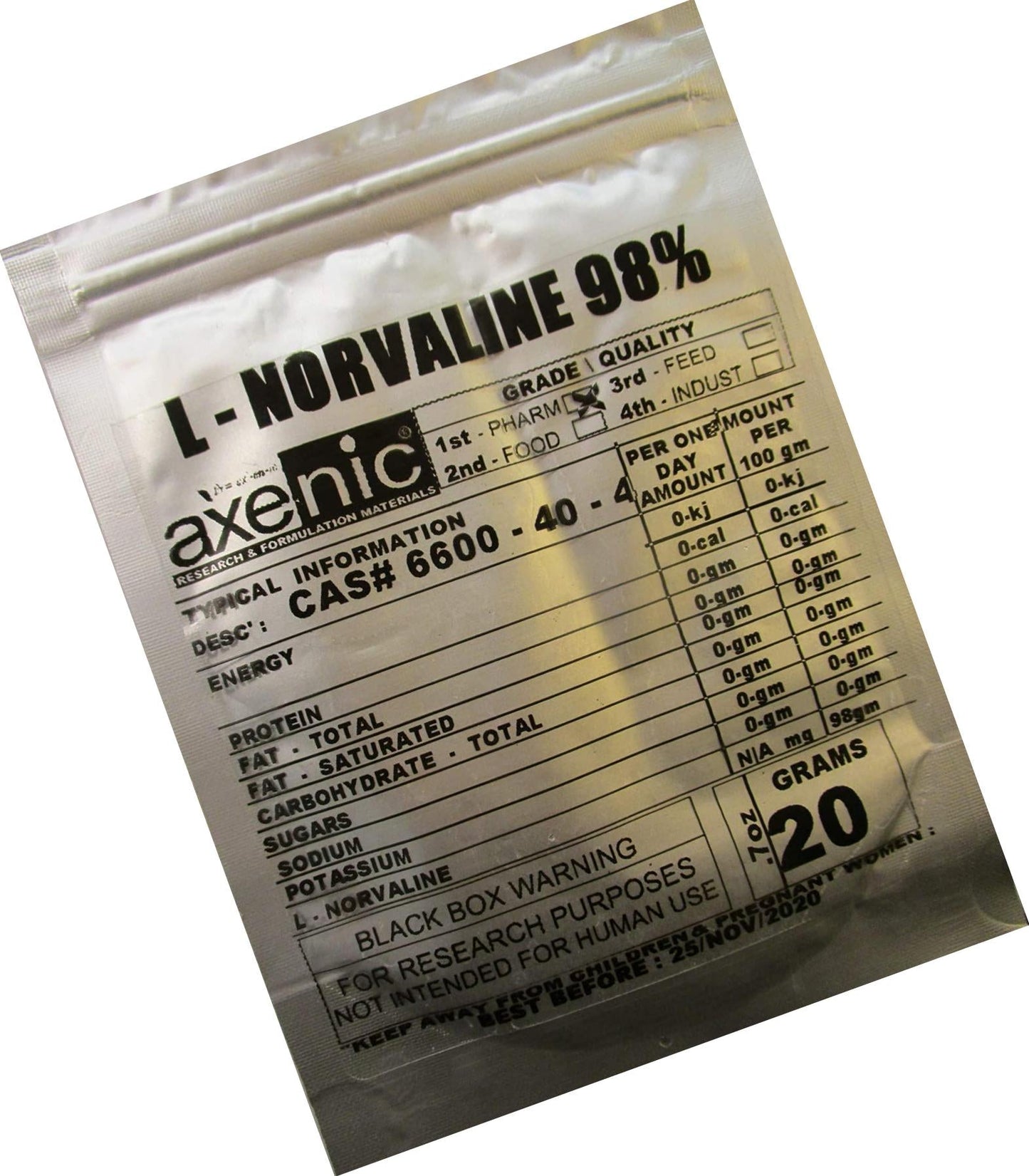 20 Grams L-NORVALINE Powder, PEPTIDE, BCAA,