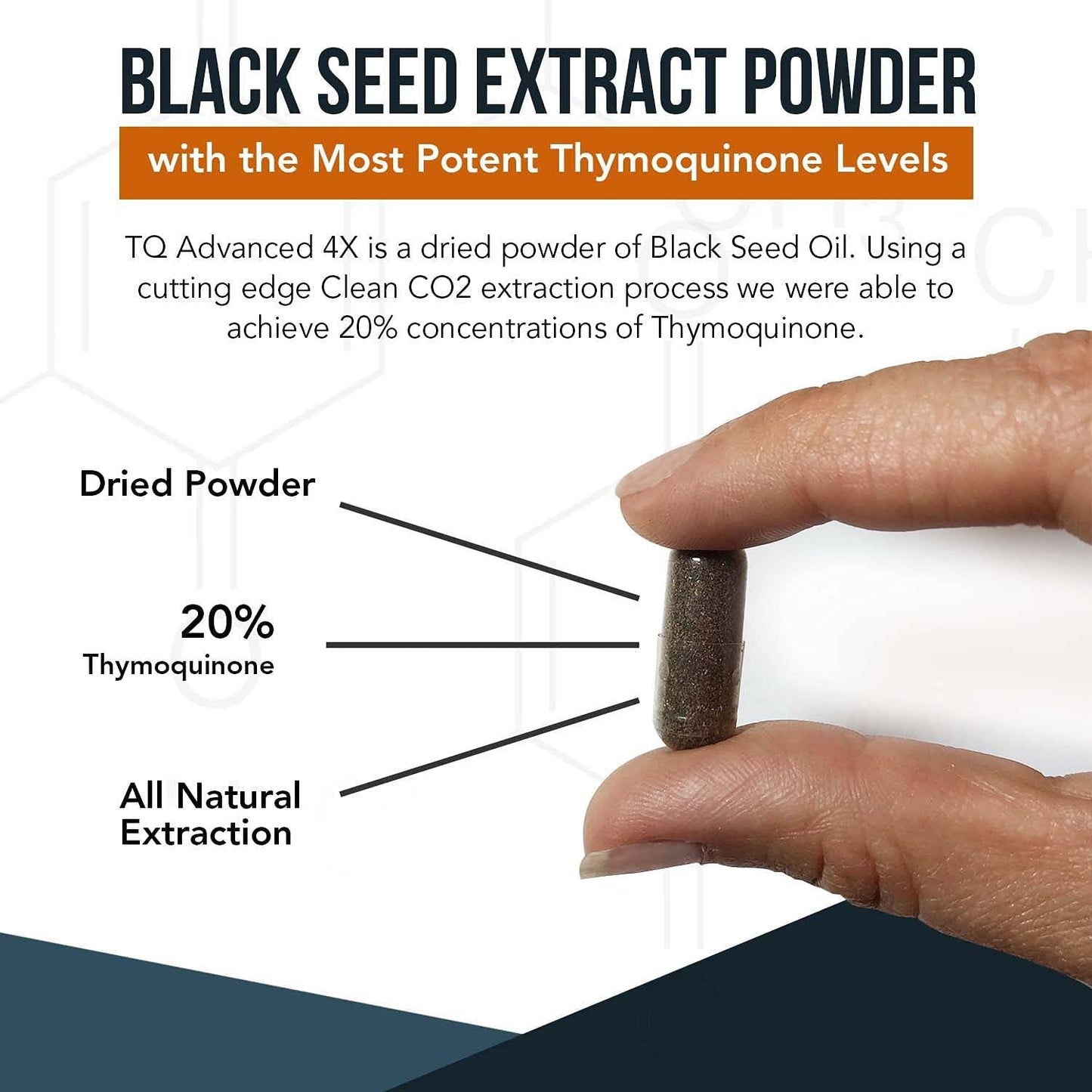 20% Thymoquinone Black Seed Oil Extract Capsules - TQ-Advanced 4X: Highest Thymoquinone Concentration Available - 60:1 Concentrate from Nigella Sativa, Raw Form, Vegan, Glass Bottle (60 Capsules)