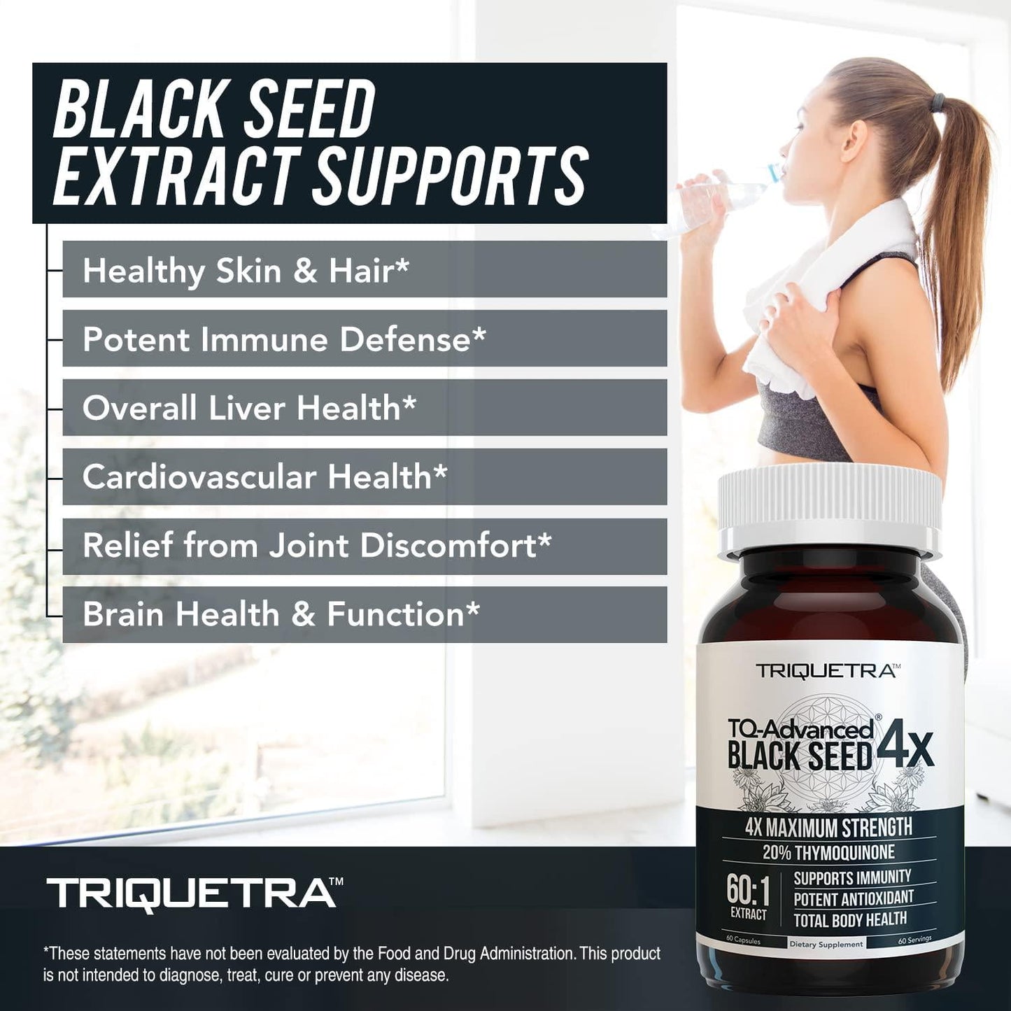 20% Thymoquinone Black Seed Oil Extract Capsules - TQ-Advanced 4X: Highest Thymoquinone Concentration Available - 60:1 Concentrate from Nigella Sativa, Raw Form, Vegan, Glass Bottle (60 Capsules)