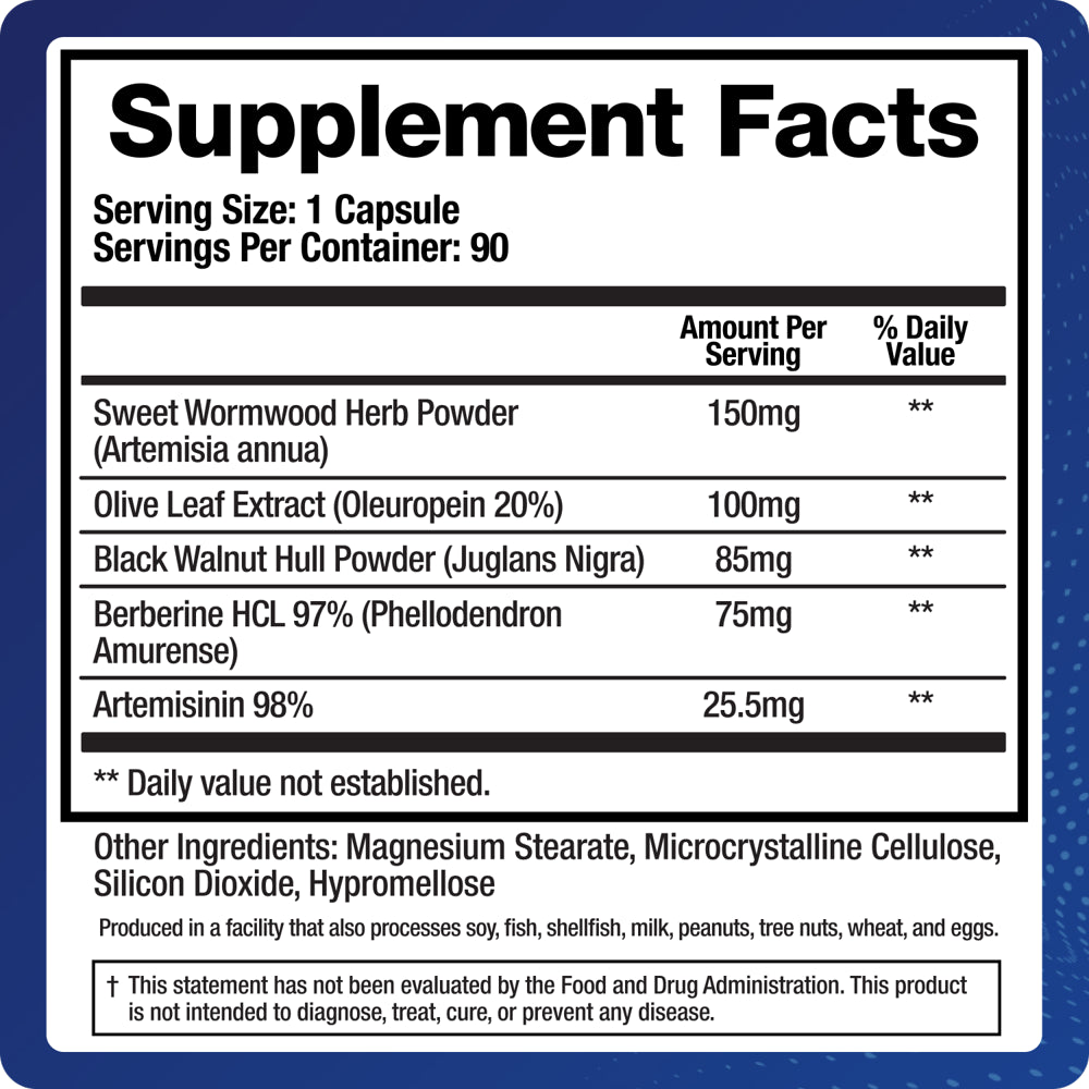 Biomatrix Para-X Gut Health Wormwood, Black Walnut, Artemisinin, Berberine Sulfate (90 Capsules)