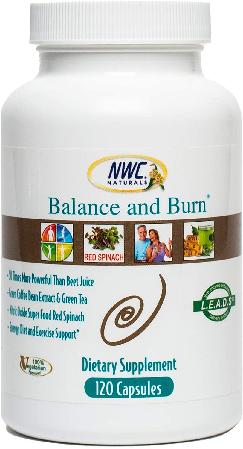 Balance & Burn All-Natural Nitric Oxide Booster Supplement for Men and Women Food-Based, Red & Green Coffee Bean Extract, 120 Capsules by NWC Naturals