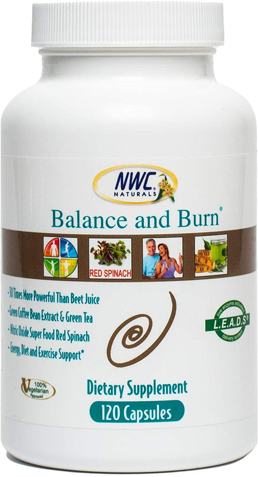 Balance & Burn All-Natural Nitric Oxide Booster Supplement for Men and Women Food-Based, Red & Green Coffee Bean Extract, 120 Capsules by NWC Naturals