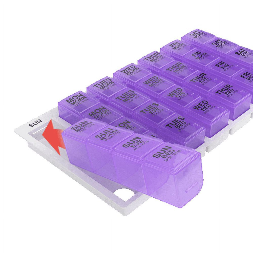 Ezy Dose Weekly (7-Day) Pill Organizer, Large Pop-Out Compartments, 4 Times a Day (Large)