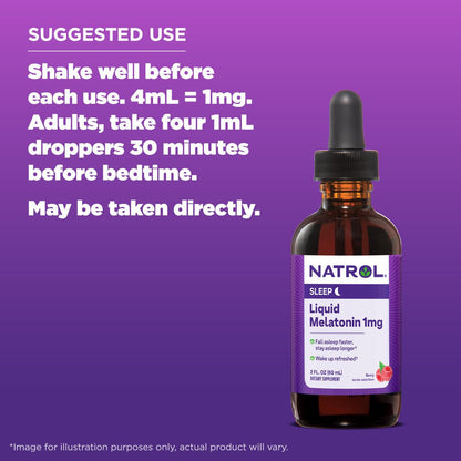 Natrol Liquid Melatonin, Sleep Supplement, Berry, 2 Fl. Ounce Tincture Bottle, 1Mg