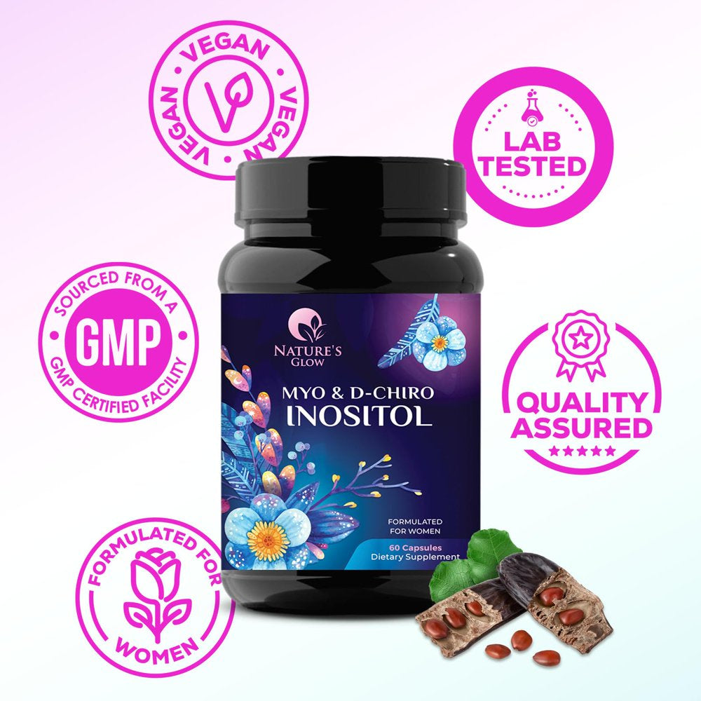 Myo-Inositol & D-Chiro Inositol, Premium 40:1 Ratio - 30 Day Supply, Vegan Ovarian Health & Hormone Support for Women, Myo Inositol Vitamin B8 Capsule, Inositol Blend Supplement - 60 Capsules