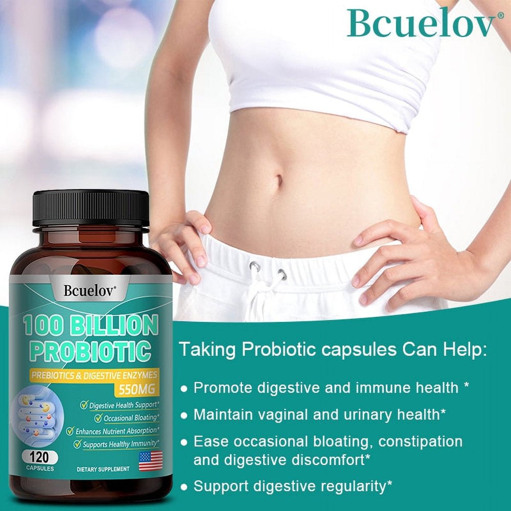 Bcuelov Organic Probiotics 100 Billion, Dr. Formulated Probiotic Capsules for Digestive and Gut Health - Supports Occasional Constipation, Diarrhea, Gas and Bloating