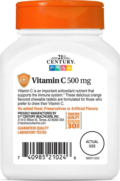 21st Century C 500 mg Orange Chewable Tablets, 110 Count