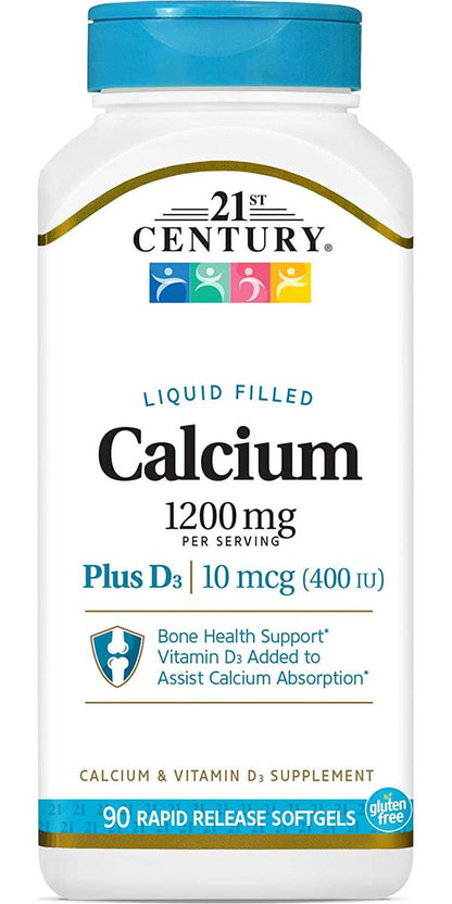 21st Century Calcium Plus D3 Liquid Filled Softgel, 1200 mg, 90 Count