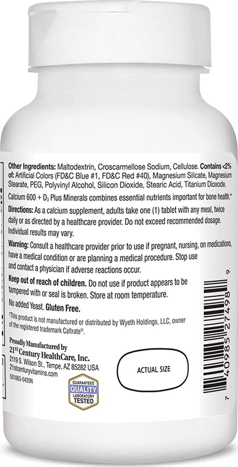 21st Century Calcium 600 Plus D Plus Minerals Caplets, 120 Count