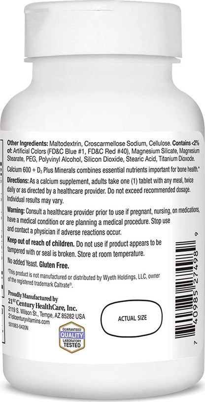 21st Century Calcium 600 Plus D Plus Minerals Caplets, 120 Count