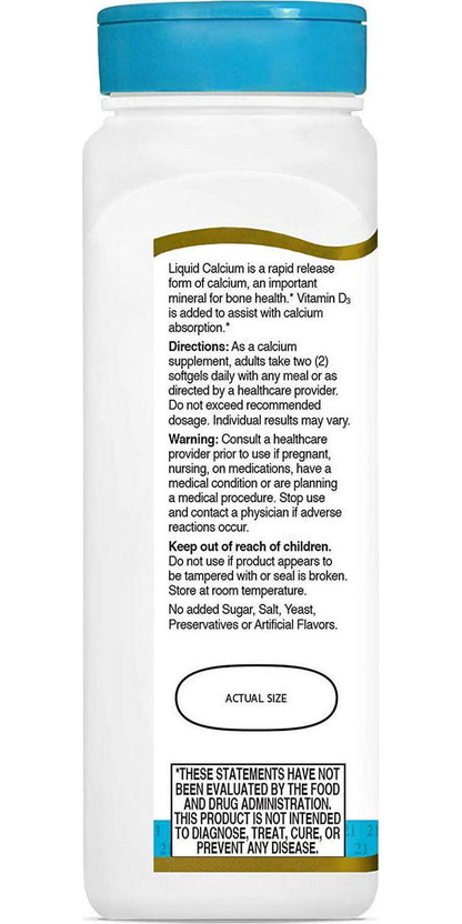 21st Century Calcium Plus D3 Liquid Filled Softgel, 1200 mg, 90 Count