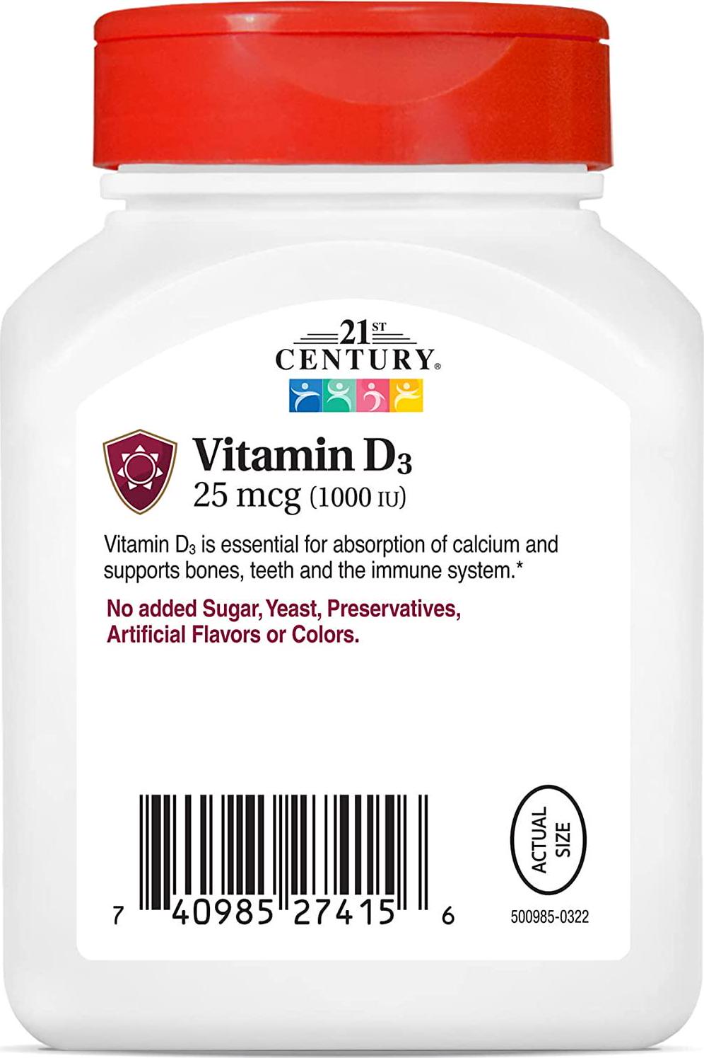 21st Century D3 1000 IU Softgels, 250 Count