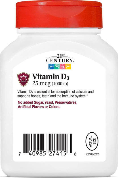 21st Century D3 1000 IU Softgels, 250 Count