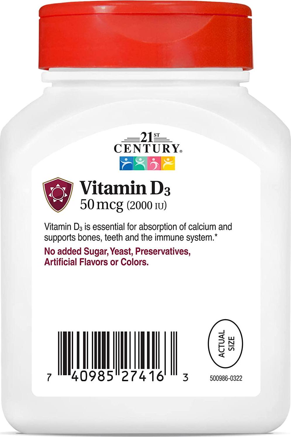 21st Century D3 2000 IU Softgels, 250 Count