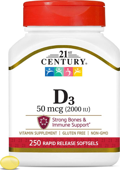 21st Century D3 2000 IU Softgels, 250 Count