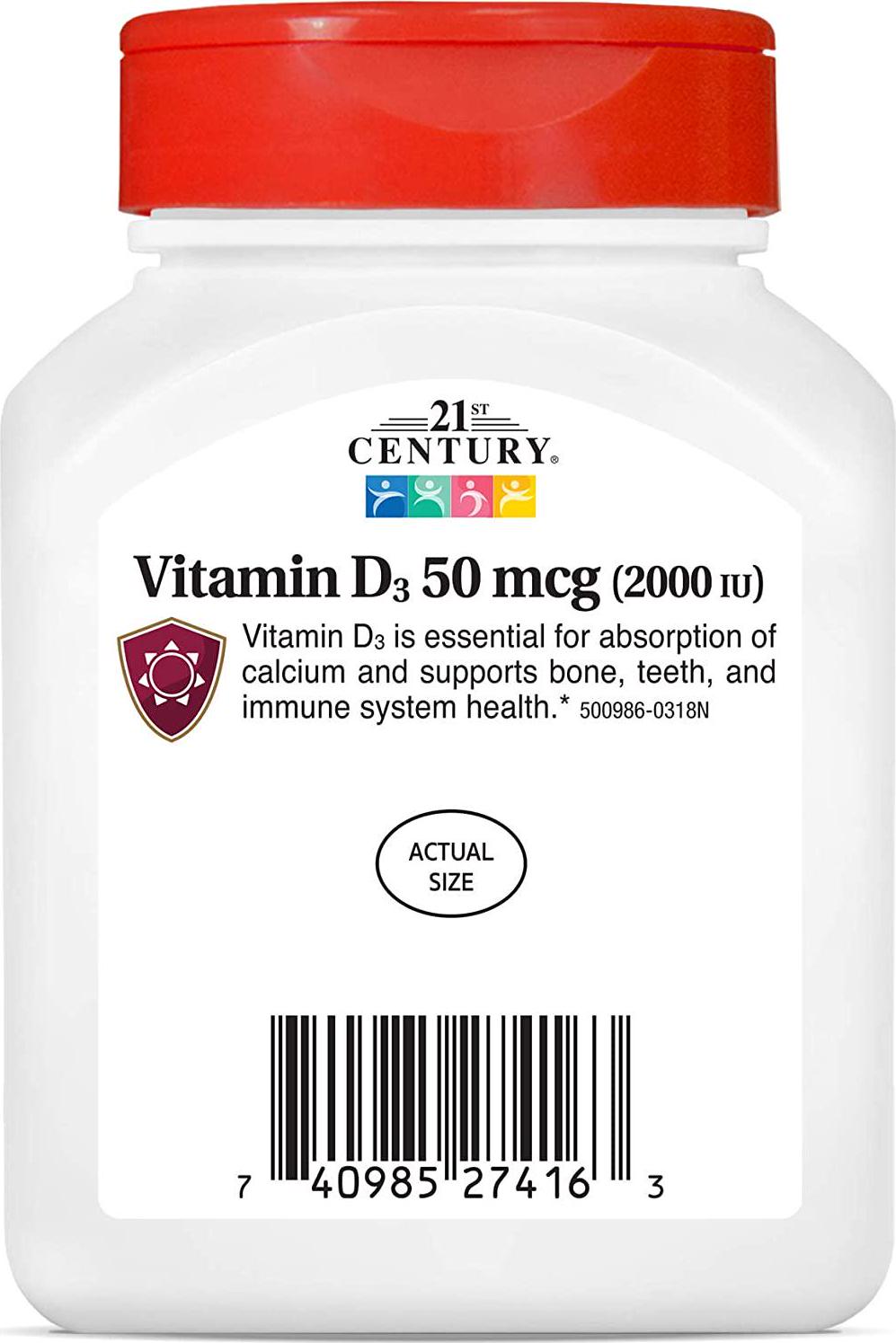 21st Century D3 2000 IU Softgels, 250 Count