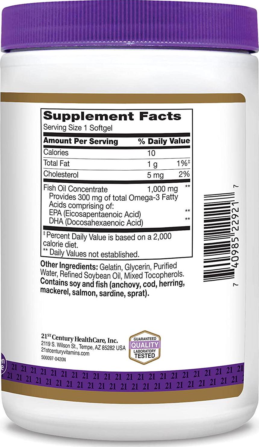 21st Century Fish Oil 1000 mg Softgels, 300 Count