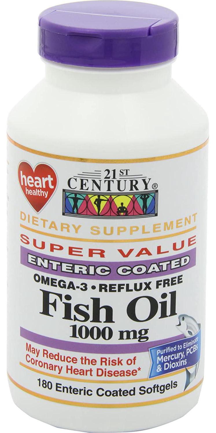 21st Century Fish Oil 1000 mg Enteric Coated Softgels, 180-Count (Pack of 2)