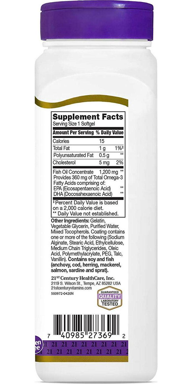 21st Century Fish Oil 1200 mg Enteric Coated Softgels, 90 Count