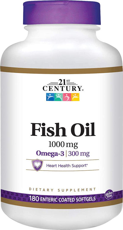 21st Century Fish Oil 1000 mg Enteric Coated Softgels, 180-Count (Pack of 2)