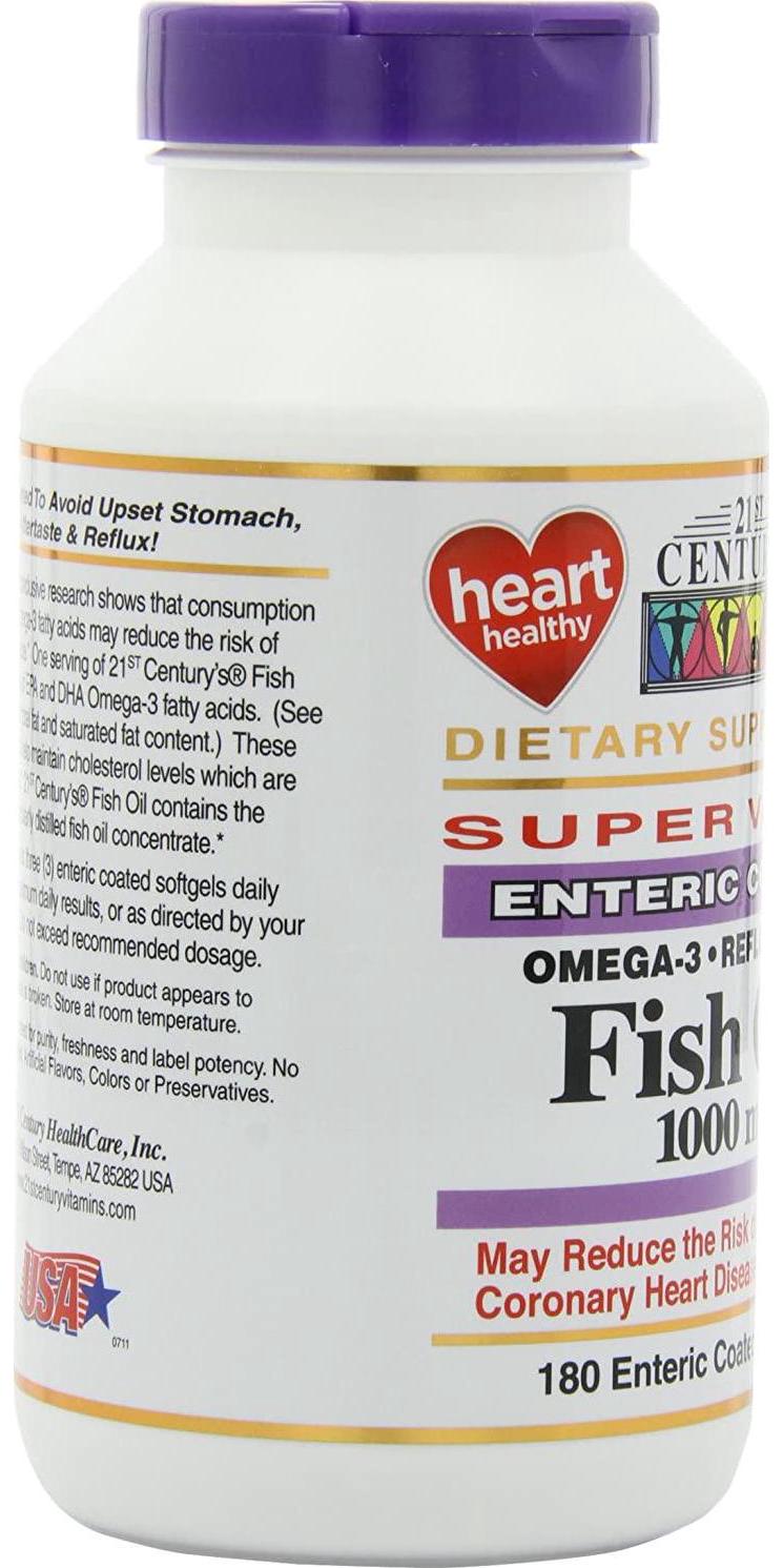 21st Century Fish Oil 1000 mg Enteric Coated Softgels, 180-Count (Pack of 2)