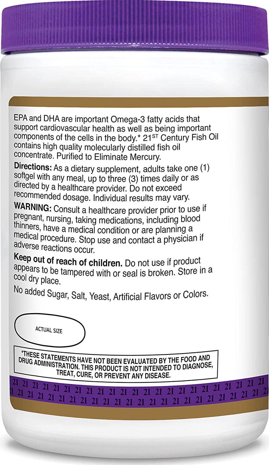 21st Century Fish Oil 1000 mg Softgels, 300 Count