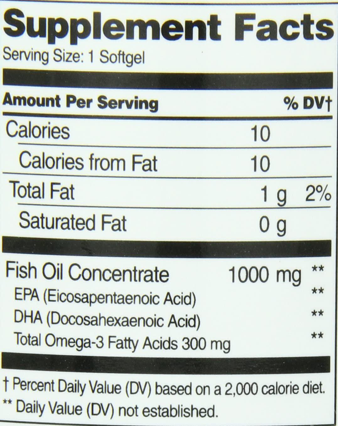 21st Century Fish Oil 1000 Mg Enteric Coated Softgels, 180Count