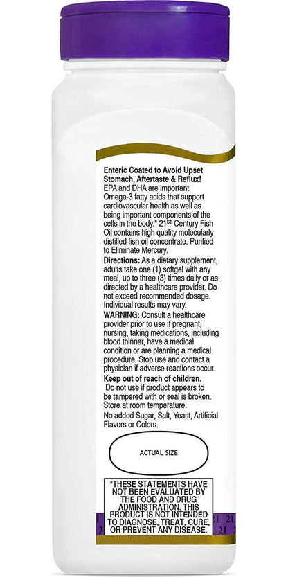 21st Century Fish Oil 1200 mg Enteric Coated Softgels, 90 Count