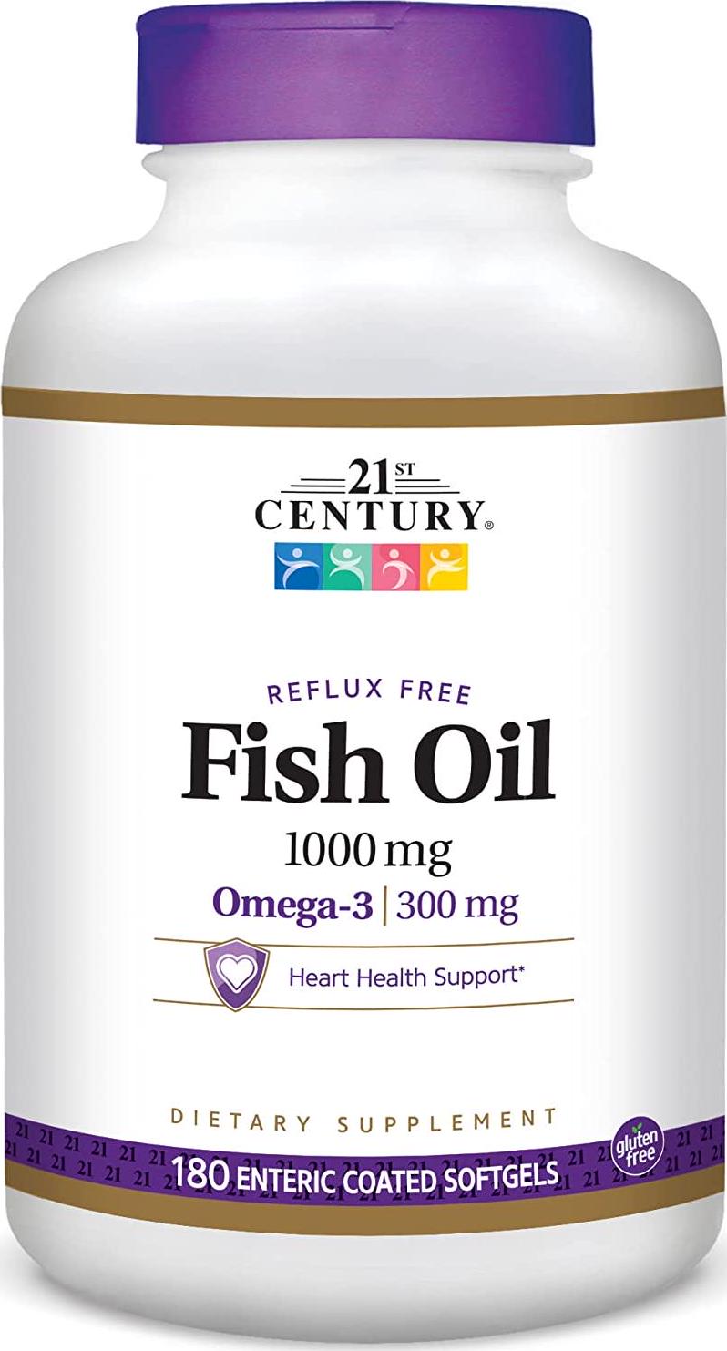 21st Century Fish Oil 1000 Mg Enteric Coated Softgels, 180Count