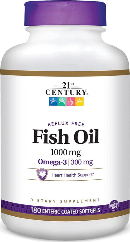 21st Century Fish Oil 1000 Mg Enteric Coated Softgels, 180Count