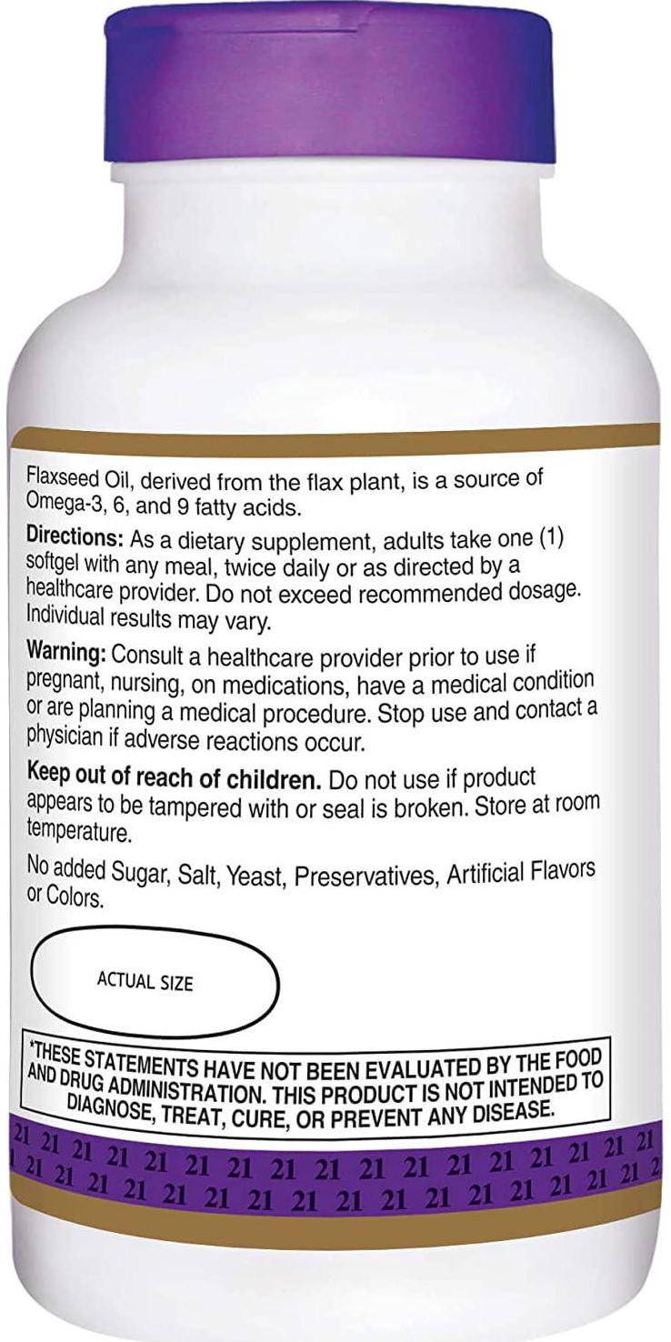 21st Century Flaxseed Oil 1000 Mg Softgels, 120-Count (22871)
