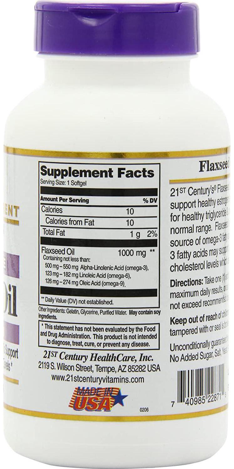 21st Century Flaxseed Oil 1000 Mg Softgels, 120-Count (22871)