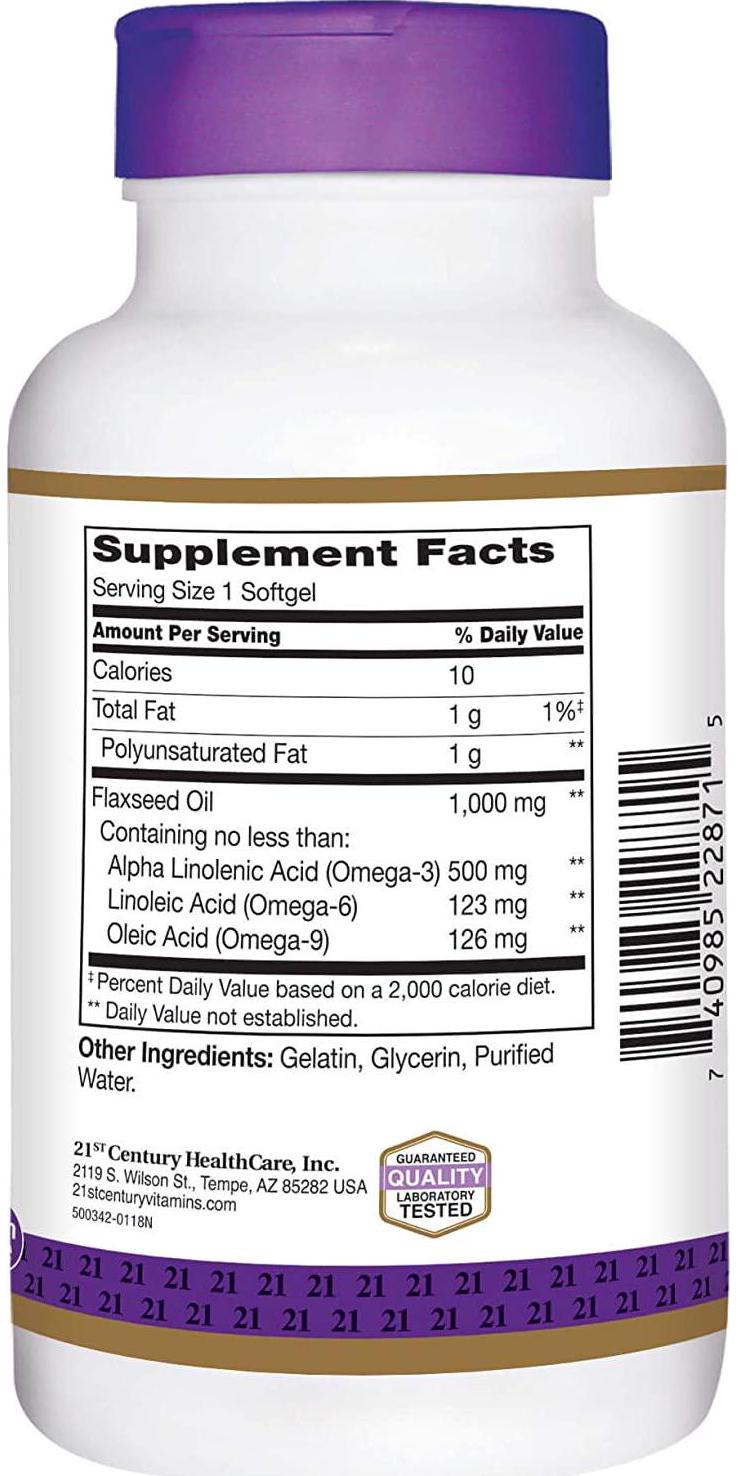 21st Century Flaxseed Oil 1000 Mg Softgels, 120-Count (22871)