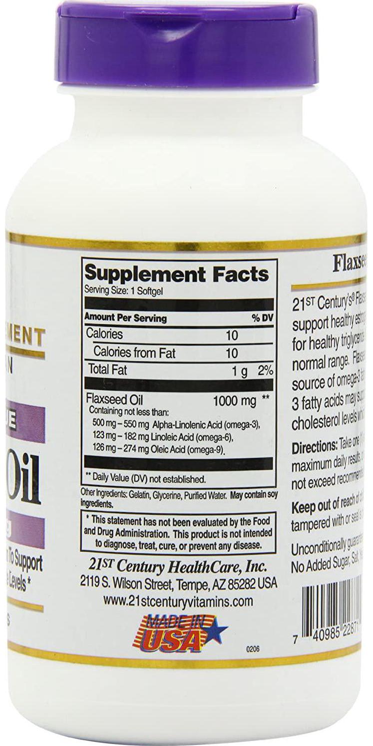 21st Century Flaxseed Oil 1000 Mg Softgels, 120-Count (22871)