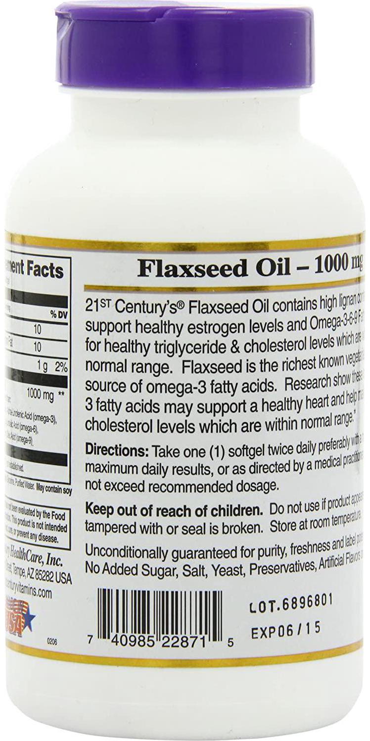 21st Century Flaxseed Oil 1000 Mg Softgels, 120-Count (22871)