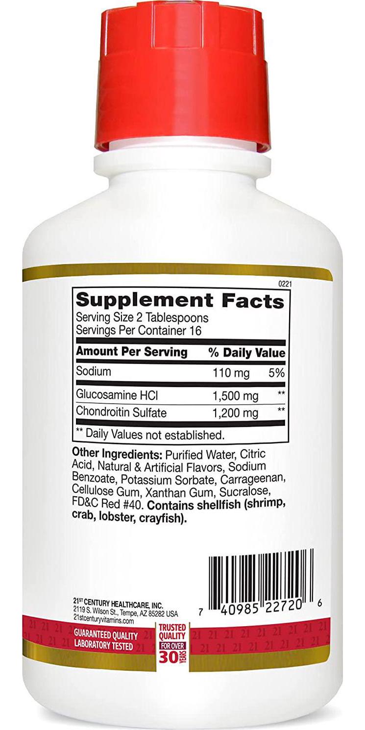 21st Century Glucosamine Chondroitin, 3X, Liquid Raspberry, 16 Ounce