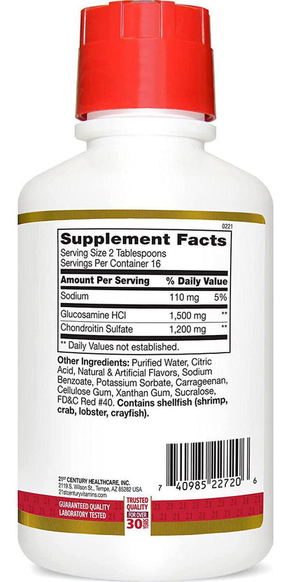 21st Century Glucosamine Chondroitin, 3X, Liquid Raspberry, 16 Ounce