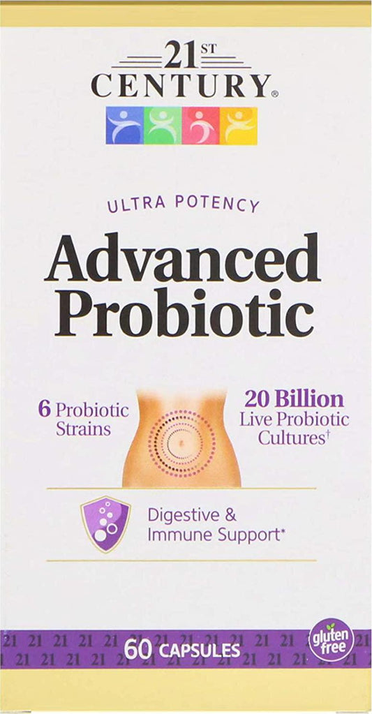 21st Century Ultra Potency Advanced Probiotic 20 Billion Live Probiotic Cultures, Capsules, 60 caps - 2pc