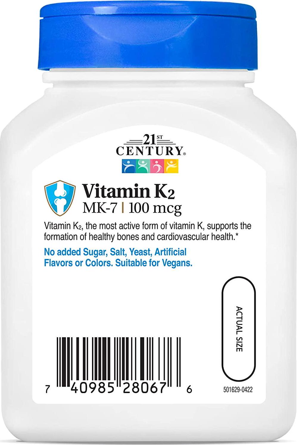 21st Century Vitamin K2 (MK-7) 100 mg Vegetarian Capsules, 110 Count