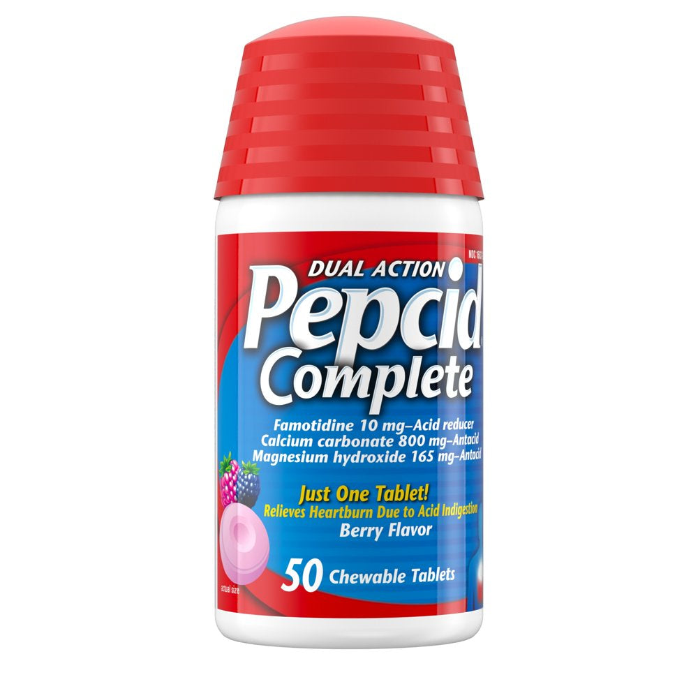 Pepcid Complete Acid Reducer + Antacid Chews, Famotidine, Berry, 50 Ct