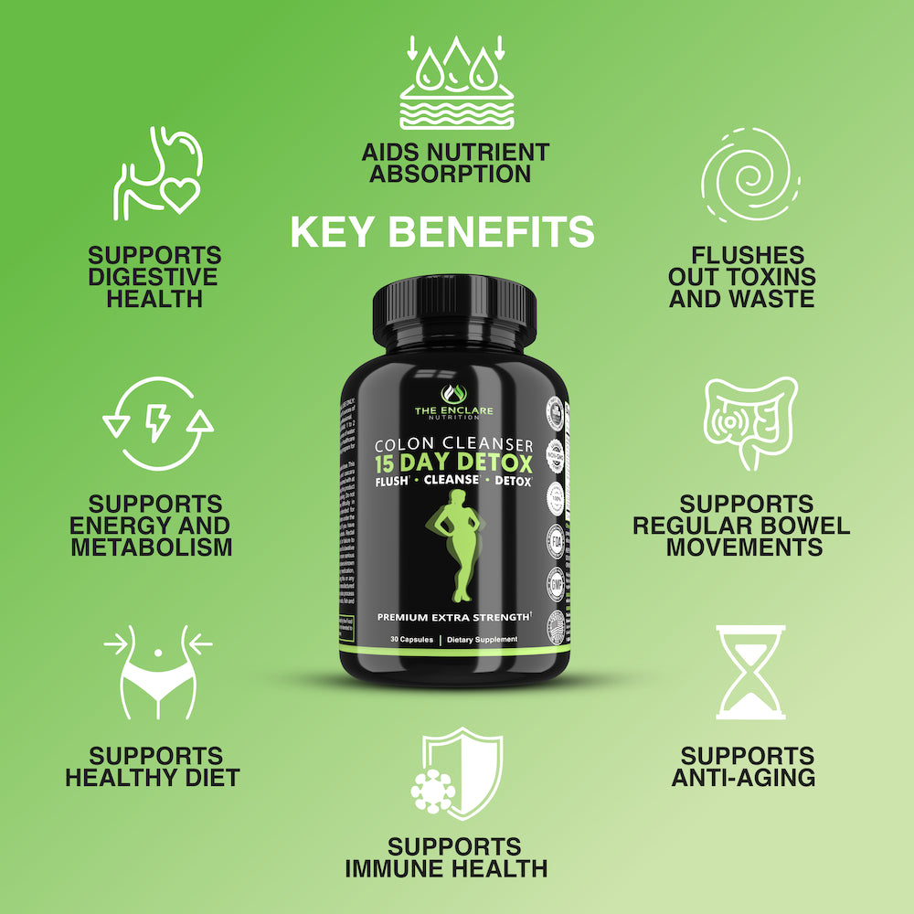 Colon Cleanse Detox for Weight Loss, Extra-Strength 15 Day Detox Colon Cleanser, 30 Ct, Increase Metabolism, Supports Gut Health, Laxatives for Constipation & Bloating Relief - the Enclare Nutrition