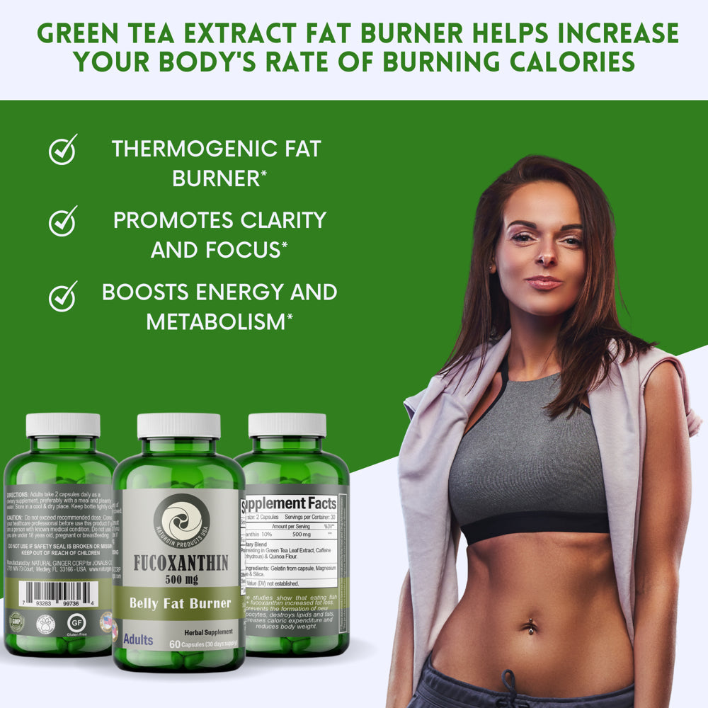 NATURGIN PRODUCTS USA Fucoxanthin 10% Veggie -Belly Fat Burner Booster, Non-Gmo, Gluten Free, 60 Capsules X 600Mg