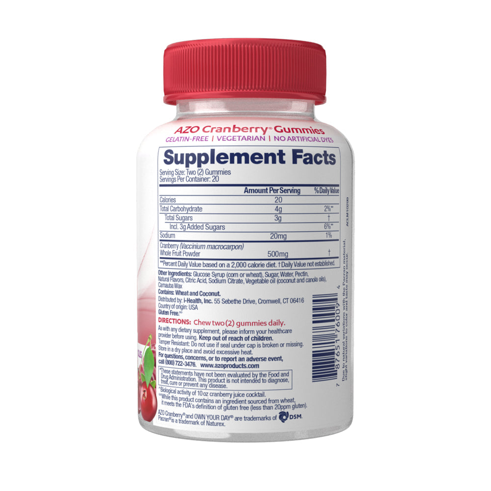 AZO Cranberry Urinary Tract Health Gummies Dietary Supplement, Mixed Berry, 40 Gummies