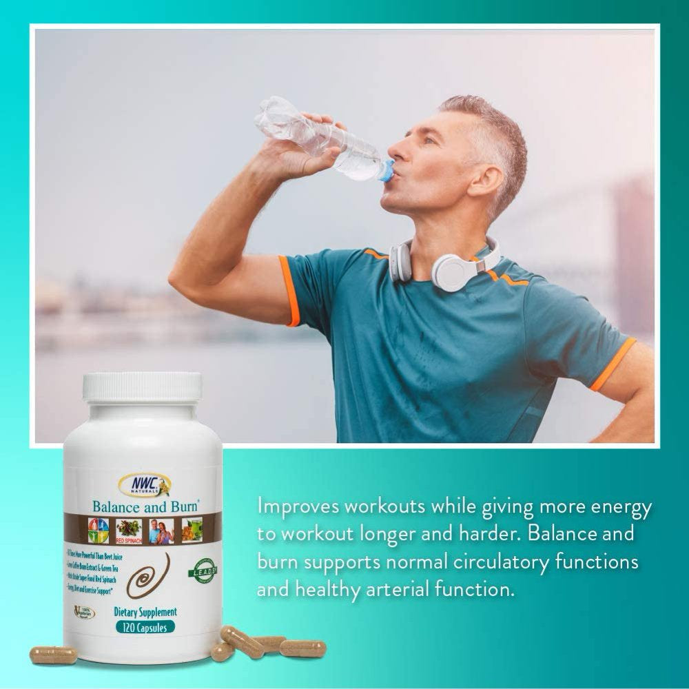 Balance & Burn All-Natural Nitric Oxide Booster Supplement for Men and Women Food-Based, Red & Green Coffee Bean Extract, 120 Capsules by NWC Naturals
