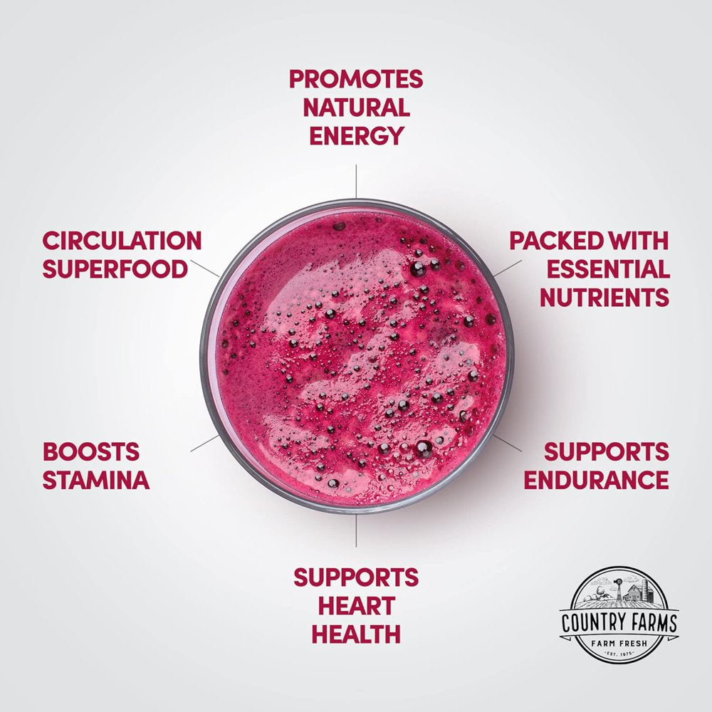 Country Farms Bountiful Beets, Delicious Cherry Flavor, the Circulation Superfood, Activates Essential Nitric Oxide, Natural Beet Extract, Boosts Energy and Endurance, 10.6 Oz, 30 Servings