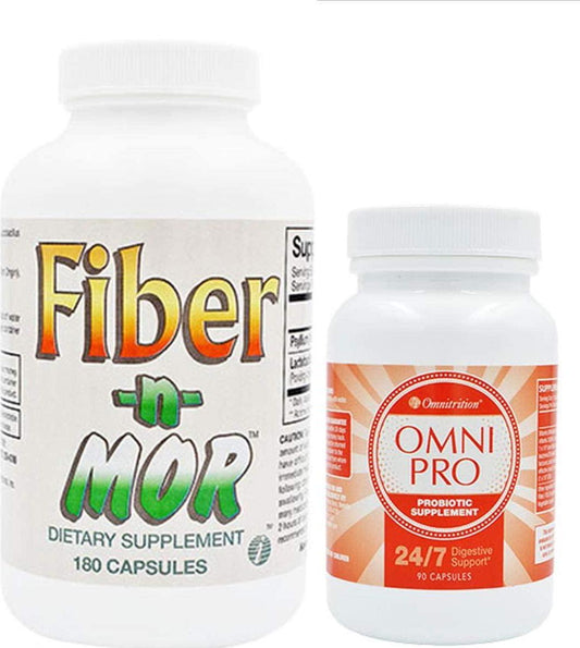 24/7 Digestive Support, Authentic Omnitrition {Bundle} Includes: Fiber~n~Mor - 180 Capsules, Omni Pro (Probiotic Supplement) 90 Capsules