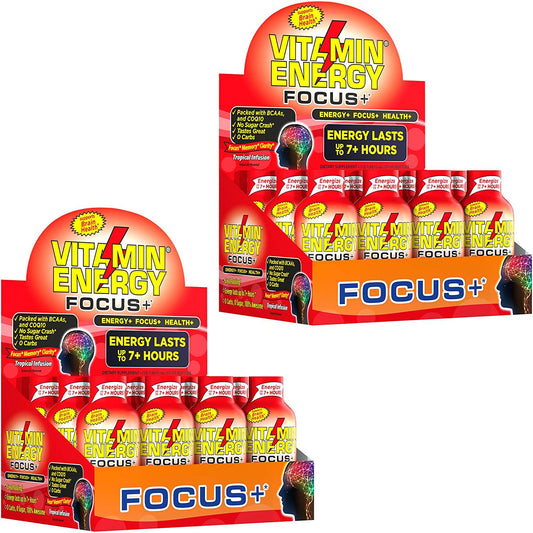 (24 Pack) VitaminEnergy Keto Energy Shot, Focus+, Zero Sugar Energy Shot Vitamin Drink, Energy Lasts up to 7+ Hours, Packed with BCAAs and COQ10, Keto-Friendly, 0 Sugar, Focus+, Each 1.93 fl oz. - Nutricity.com.au