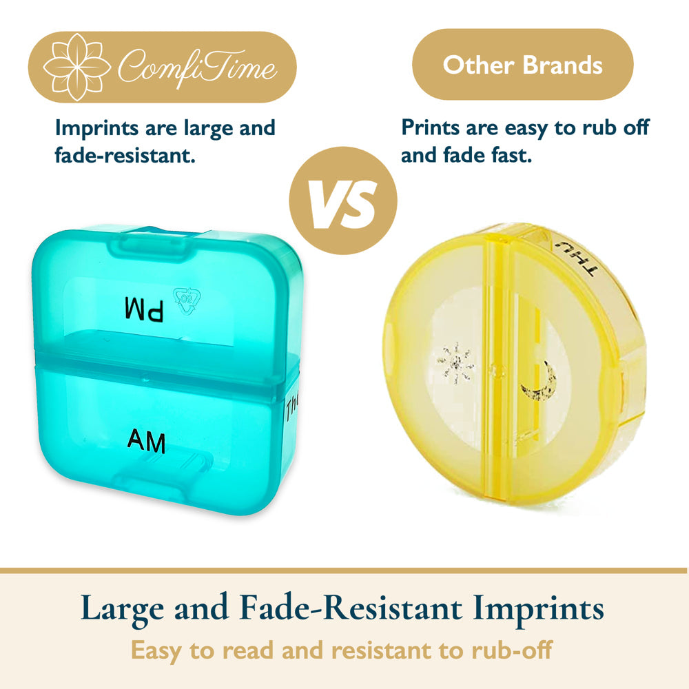 Comfitime Pill Organizer – Weekly Medicine Organizer, 2 Times a Day, Travel Pill Box with AM/PM Daily Pill Containers, 7 Day Pill Case Holder for Medication & Vitamin Supplement, Pill Dispenser/Sorter