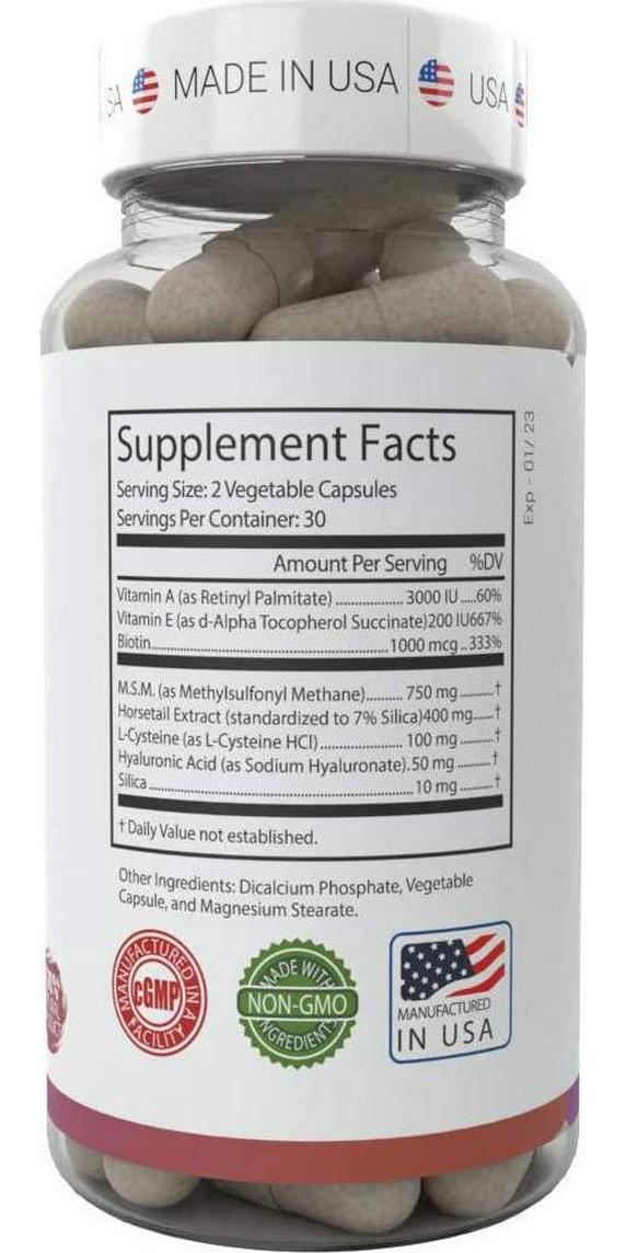 24bio Natural Hair, Skin and Nail Supplement, Multivitamins Complex,Full of Horsetail Extract,Hyaluronic Acid,Biotin For Longer and Stronger Hair and Nails,For Healthy Radiant and Glowing Skin-60 Veg Caps
