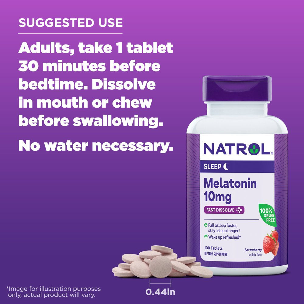 Natrol Melatonin Fast Dissolve Sleep Aid Tablets, Strawberry, 10Mg, 100 Count